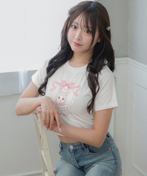 セール】Logo print Cropped T-Shirt/ロゴプリントクロップドTシャツ