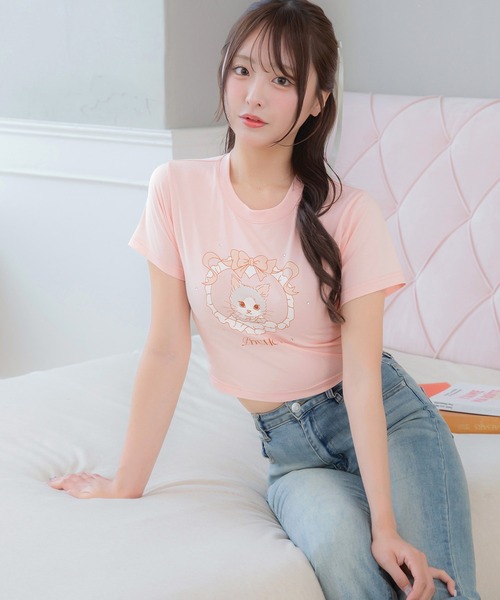 セール】Logo print Cropped T-Shirt/ロゴプリントクロップドTシャツ