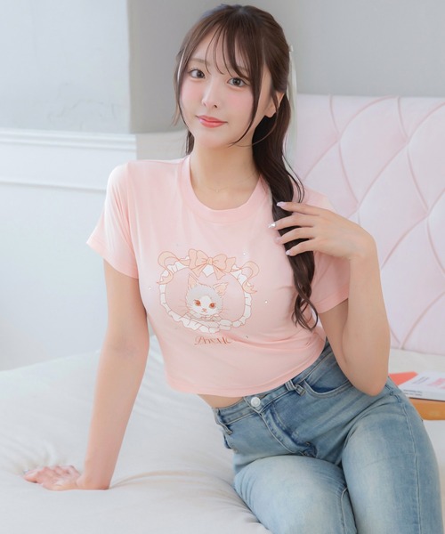 PriCHOU(プリシュ)の「Logo print Cropped T-Shirt/ロゴプリントクロップドTシャツ(Tシャツ/カットソー・レディース・ピンク/ホワイト/ブラック・FREE)」の4枚目の写真