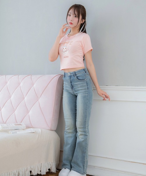 PriCHOU(プリシュ)の「Logo print Cropped T-Shirt/ロゴプリントクロップドTシャツ(Tシャツ/カットソー・レディース・ピンク/ホワイト/ブラック・FREE)」の7枚目の写真