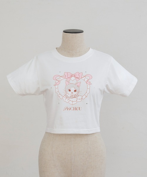 PriCHOU(プリシュ)の「Logo print Cropped T-Shirt/ロゴプリントクロップドTシャツ(Tシャツ/カットソー・レディース・ピンク/ホワイト/ブラック・FREE)」の8枚目の写真