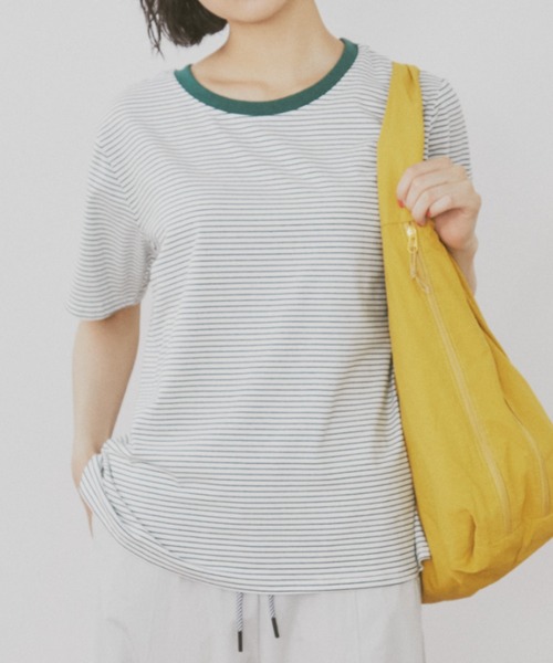 MERLOT(メルロー)の「ベーシックボーダーリンガーT(Tシャツ/カットソー・レディース・グリーン/レッド/ブラック・FREE)」の2枚目の写真