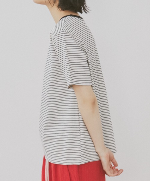 MERLOT(メルロー)の「ベーシックボーダーリンガーT(Tシャツ/カットソー・レディース・グリーン/レッド/ブラック・FREE)」の5枚目の写真