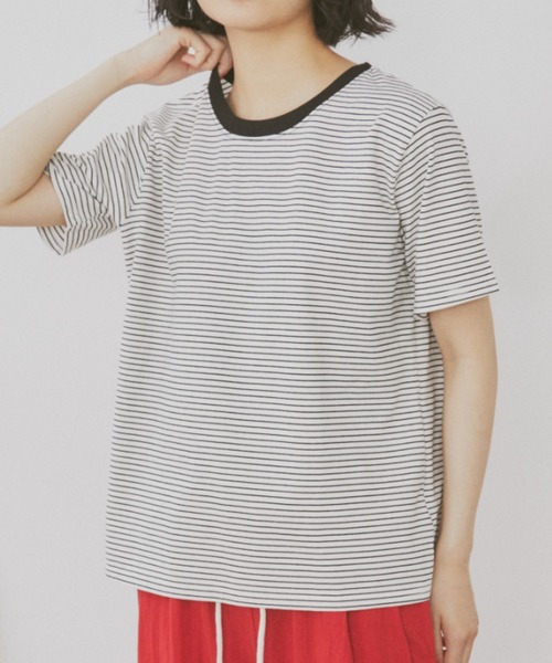MERLOT(メルロー)の「ベーシックボーダーリンガーT(Tシャツ/カットソー・レディース・グリーン/レッド/ブラック・FREE)」の4枚目の写真