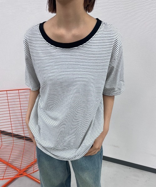 MERLOT(メルロー)の「ベーシックボーダーリンガーT(Tシャツ/カットソー・レディース・グリーン/レッド/ブラック・FREE)」の18枚目の写真