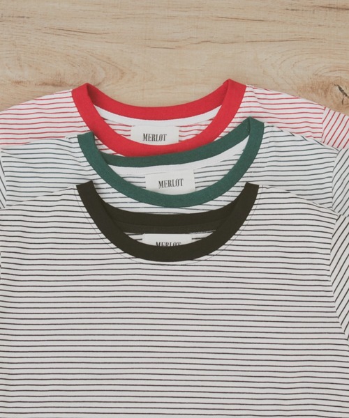 MERLOT(メルロー)の「ベーシックボーダーリンガーT(Tシャツ/カットソー・レディース・グリーン/レッド/ブラック・FREE)」の19枚目の写真