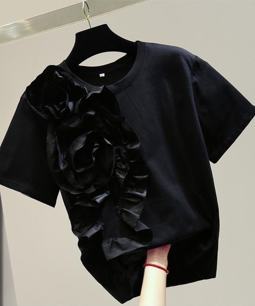 tシャツ 3Dフラワーモチーフ半袖カットソー レディース 3Dﾌﾗﾜｰﾓﾁｰﾌ半袖カットソー（Tシャツ/カットソー）｜CADBURY