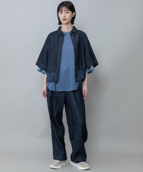Munich(ミューニック)の「6ozスラブデニム×シアーデニムドッキングシャツ(シャツ/ブラウス・レディース・モカ/ネイビー/ブラック・FREE)」の4枚目の写真
