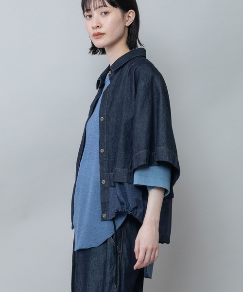 Munich(ミューニック)の「6ozスラブデニム×シアーデニムドッキングシャツ(シャツ/ブラウス・レディース・モカ/ネイビー/ブラック・FREE)」の6枚目の写真