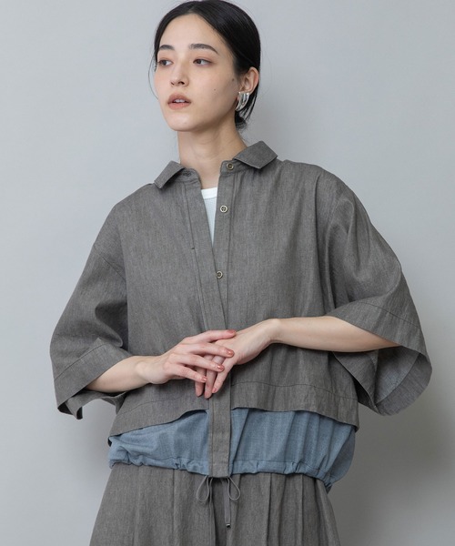 Munich(ミューニック)の「6ozスラブデニム×シアーデニムドッキングシャツ(シャツ/ブラウス・レディース・モカ/ネイビー/ブラック・FREE)」の14枚目の写真