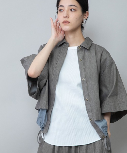 Munich(ミューニック)の「6ozスラブデニム×シアーデニムドッキングシャツ(シャツ/ブラウス・レディース・モカ/ネイビー/ブラック・FREE)」の11枚目の写真