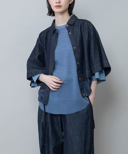 Munich(ミューニック)の「6ozスラブデニム×シアーデニムドッキングシャツ(シャツ/ブラウス・レディース・モカ/ネイビー/ブラック・FREE)」の20枚目の写真