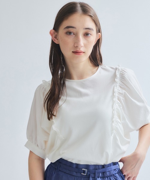 ketty(ケティ)の「スムースギャザースリーブカットトップス≪洗濯機で洗える≫(Tシャツ/カットソー・レディース・ブラック/ホワイト・M)」の1枚目の写真