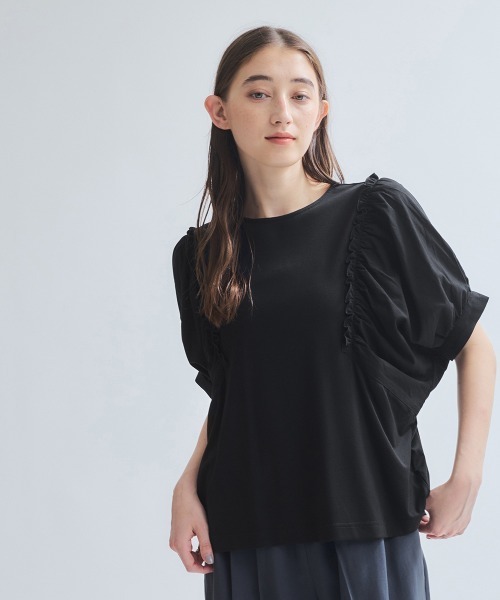 ketty(ケティ)の「スムースギャザースリーブカットトップス≪洗濯機で洗える≫(Tシャツ/カットソー・レディース・ブラック/ホワイト・M)」の2枚目の写真