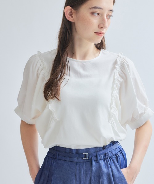 ketty(ケティ)の「スムースギャザースリーブカットトップス≪洗濯機で洗える≫(Tシャツ/カットソー・レディース・ブラック/ホワイト・M)」の3枚目の写真