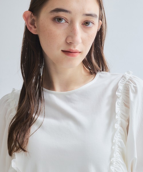 ketty(ケティ)の「スムースギャザースリーブカットトップス≪洗濯機で洗える≫(Tシャツ/カットソー・レディース・ブラック/ホワイト・M)」の4枚目の写真