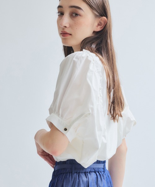ketty(ケティ)の「スムースギャザースリーブカットトップス≪洗濯機で洗える≫(Tシャツ/カットソー・レディース・ブラック/ホワイト・M)」の6枚目の写真