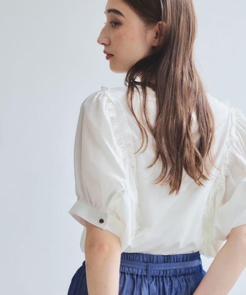 ketty(ケティ)の「スムースギャザースリーブカットトップス≪洗濯機で洗える≫(Tシャツ/カットソー・レディース・ブラック/ホワイト・M)」の7枚目の写真