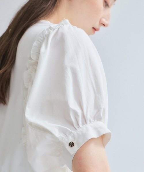 ketty(ケティ)の「スムースギャザースリーブカットトップス≪洗濯機で洗える≫(Tシャツ/カットソー・レディース・ブラック/ホワイト・M)」の8枚目の写真