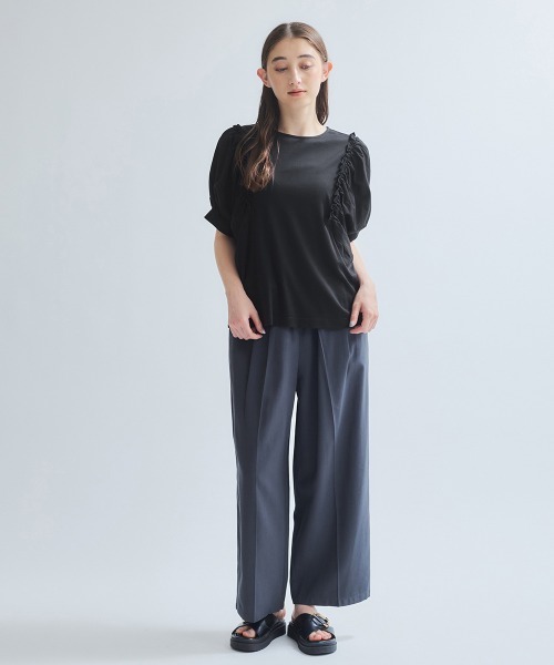 ketty(ケティ)の「スムースギャザースリーブカットトップス≪洗濯機で洗える≫(Tシャツ/カットソー・レディース・ブラック/ホワイト・M)」の12枚目の写真