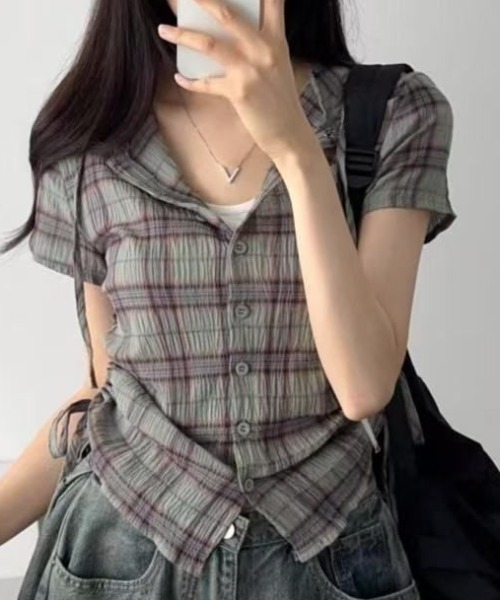 プリントドローストリング付き半袖Tシャツ ドローストリング半袖プルオーバー（55-21CG55-204）｜パープル