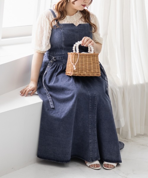 CLETTE(クレット)の「サイドベルトデニムジャンスカ(ワンピース・レディース・ブルー/ネイビー・4L/3L/LL)」の5枚目の写真