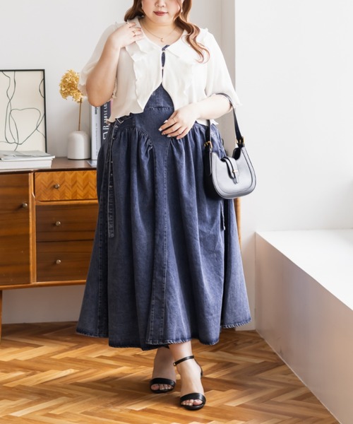 CLETTE(クレット)の「サイドベルトデニムジャンスカ(ワンピース・レディース・ブルー/ネイビー・4L/3L/LL)」の6枚目の写真