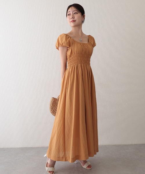 Lace Ladies(レースレディース)の「スクエアネック ワッシャー加工 ギャザー ウエスト シャーリング ワンピース(ワンピース・レディース・ネイビー/ベージュ/アイボリー・M)」の2枚目の写真