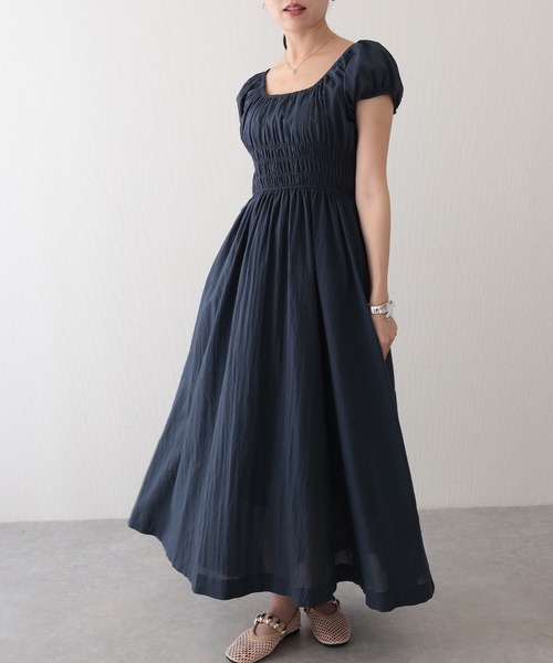 ウエストシャーリングワッシャーワンピース Areeam ワンピース ウエストシャーリングワッシャーワンピース