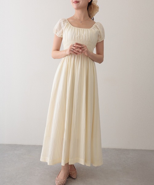 Lace Ladies(レースレディース)の「スクエアネック ワッシャー加工 ギャザー ウエスト シャーリング ワンピース(ワンピース・レディース・ネイビー/ベージュ/アイボリー・M)」の4枚目の写真