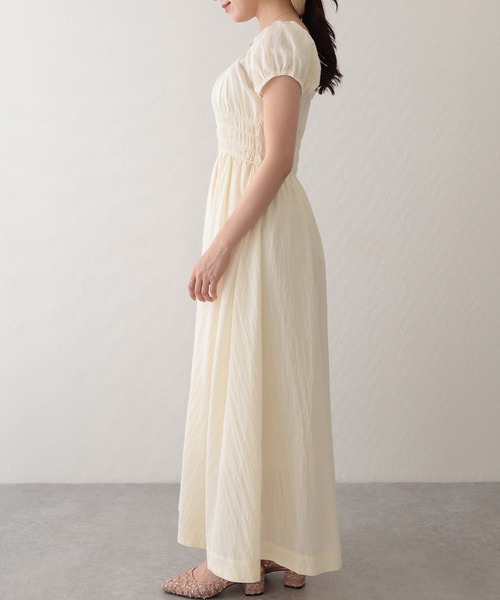 Lace Ladies(レースレディース)の「スクエアネック ワッシャー加工 ギャザー ウエスト シャーリング ワンピース(ワンピース・レディース・ネイビー/ベージュ/アイボリー・M)」の5枚目の写真