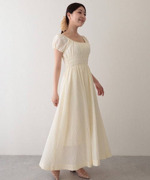 Lace Ladies(レースレディース)の「スクエアネック ワッシャー加工 ギャザー ウエスト シャーリング ワンピース(ワンピース・レディース・ネイビー/ベージュ/アイボリー・M)」の7枚目の写真