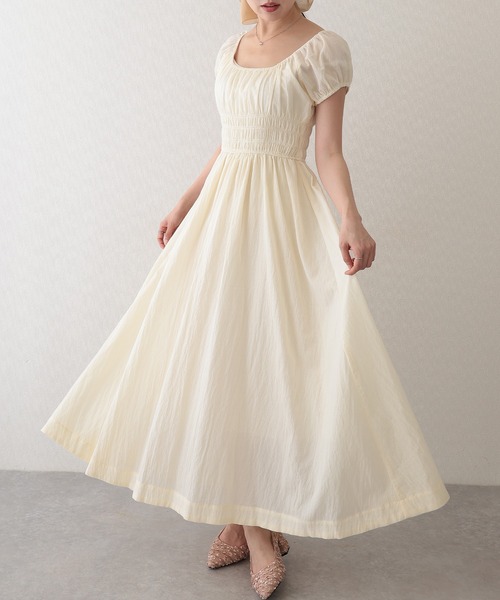 Lace Ladies(レースレディース)の「スクエアネック ワッシャー加工 ギャザー ウエスト シャーリング ワンピース(ワンピース・レディース・ネイビー/ベージュ/アイボリー・M)」の8枚目の写真