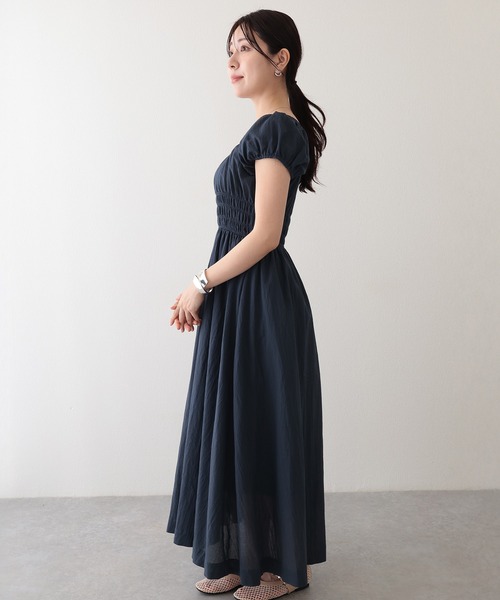 Lace Ladies(レースレディース)の「スクエアネック ワッシャー加工 ギャザー ウエスト シャーリング ワンピース(ワンピース・レディース・ネイビー/ベージュ/アイボリー・M)」の10枚目の写真