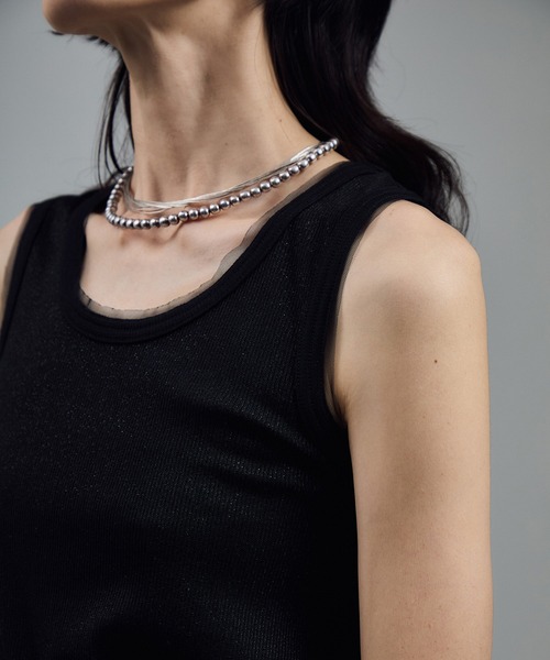 SALON adam et rope'(サロン アダム エ ロペ)の「【WEB限定】ラメリブタンク(タンクトップ・レディース・ブラック/グレー/オフホワイト・FREE)」の2枚目の写真