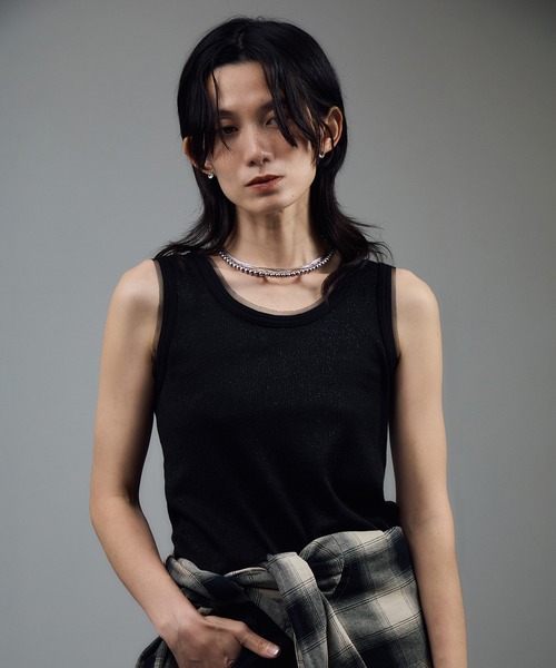 SALON adam et rope'(サロン アダム エ ロペ)の「【WEB限定】ラメリブタンク(タンクトップ・レディース・ブラック/グレー/オフホワイト・FREE)」の4枚目の写真