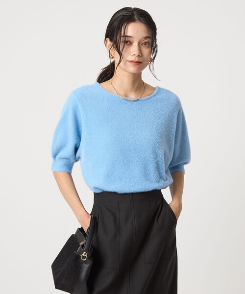 green label relaxing(グリーンレーベルリラクシング)の「フラッフフェザー 2WAY ショートスリーブ ニット プルオーバー -ウォッシャブル-(ニット/セーター・レディース・オフホワイト/ライトブルー/ダークブラウン/ダークグレー・FREE)」の4枚目の写真