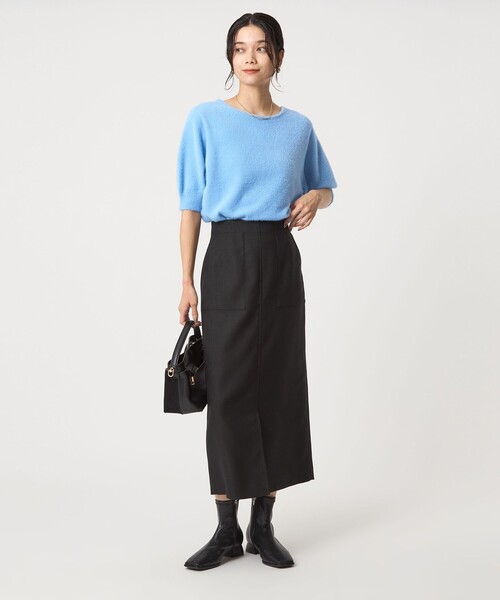 green label relaxing(グリーンレーベルリラクシング)の「フラッフフェザー 2WAY ショートスリーブ ニット プルオーバー -ウォッシャブル-(ニット/セーター・レディース・オフホワイト/ライトブルー/ダークブラウン/ダークグレー・FREE)」の13枚目の写真