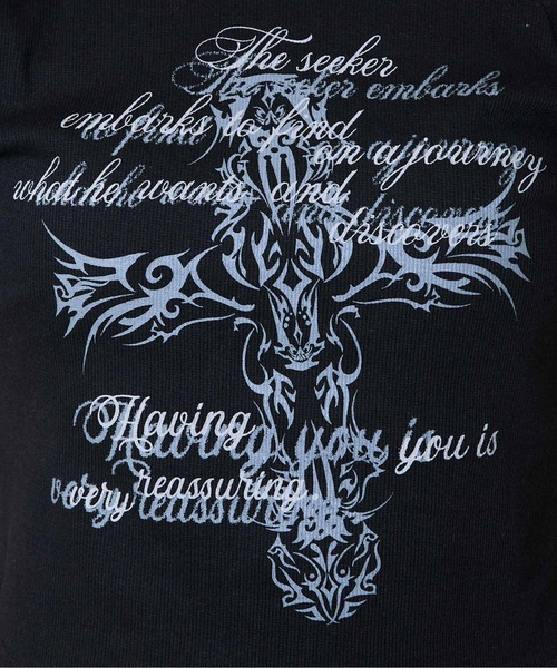 GORGE(ゴージ)の「《クロス風プリント×ワンショルデザイン》レディース Tシャツ 春夏秋 スタッズ付き(Tシャツ/カットソー・レディース・オフホワイト/ブラック/ブラウン・F)」の13枚目の写真