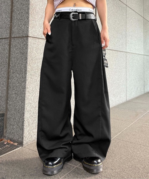 CALEE スラックス パンツ サイドベルト タック ブラック M WEB限定 SPECIAL PRICE！］【追加生産決定！/高身長サイズ39有り