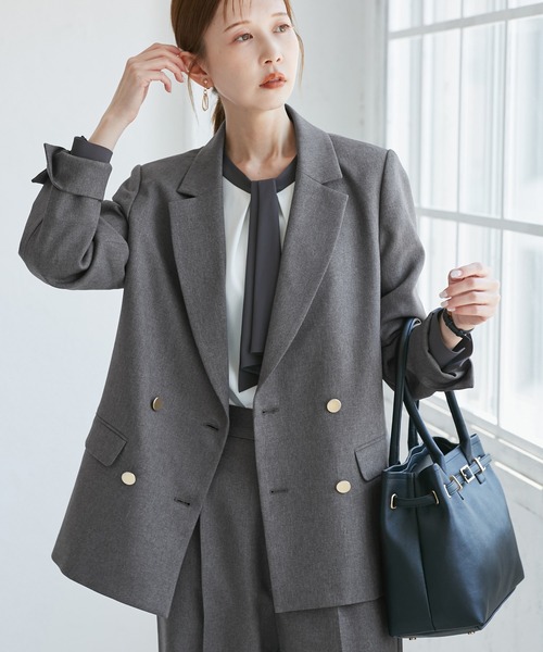 ROPE' PICNIC（ロペピクニック）の「【WEB限定・ミドル丈】レディハンサムシリーズ ウールライク金ボタンジャケット(半裏地)/通勤対応（テーラードジャケット・レディース・ブラック系その他/グレー/ネイビー/ライトグレー/ベージュ系その他2・M/L）」の3枚目の写真