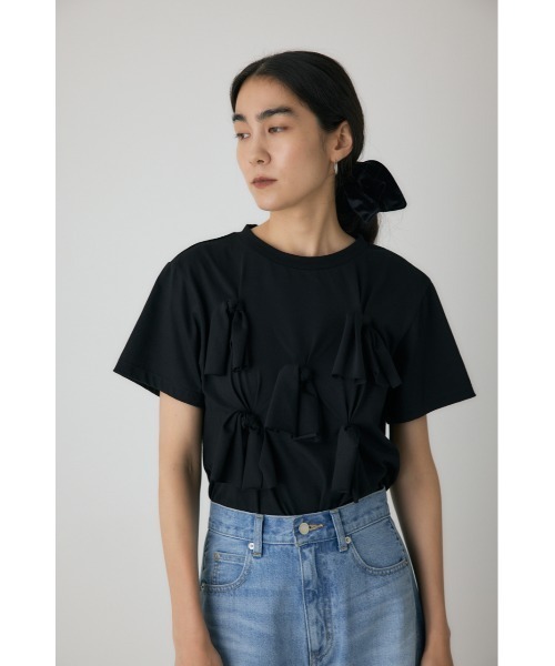crie conforto(クリーコンフォルト)の「ノットリボンTシャツ(Tシャツ/カットソー・レディース・パープル/オフホワイト/ブラック・FREE)」の22枚目の写真