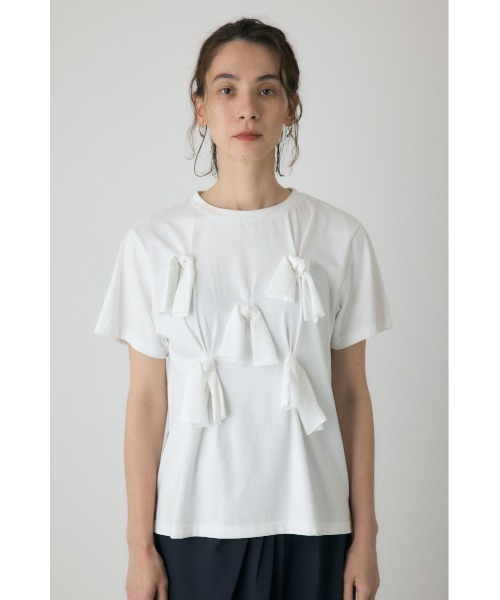 crie conforto(クリーコンフォルト)の「ノットリボンTシャツ(Tシャツ/カットソー・レディース・パープル/オフホワイト/ブラック・FREE)」の5枚目の写真