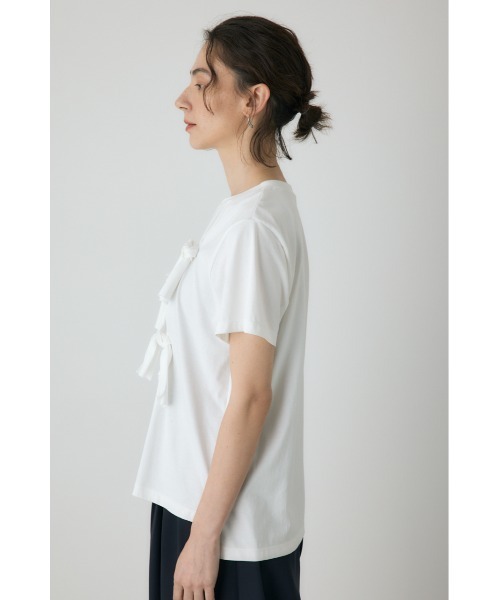 crie conforto(クリーコンフォルト)の「ノットリボンTシャツ(Tシャツ/カットソー・レディース・パープル/オフホワイト/ブラック・FREE)」の6枚目の写真