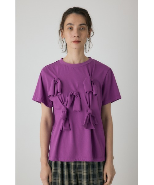 crie conforto(クリーコンフォルト)の「ノットリボンTシャツ(Tシャツ/カットソー・レディース・パープル/オフホワイト/ブラック・FREE)」の15枚目の写真