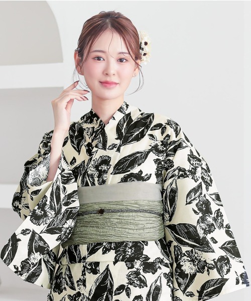 浴衣 レディース 女性浴衣 2点セット(綿浴衣+しわ兵児帯) F