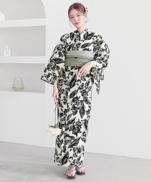 レディース 浴衣 レディース 女性浴衣 2点セット(綿浴衣+しわ兵児帯) F
