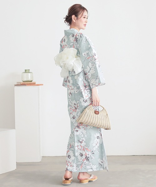 浴衣 レディース 女性浴衣 2点セット(綿浴衣+しわ兵児帯) F