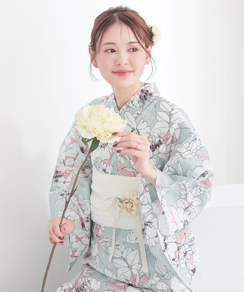 セール】浴衣 レディース 女性浴衣 2点セット(綿浴衣+しわ兵児帯