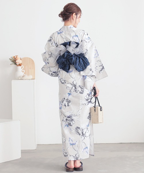 レディース　浴衣 レディース 女性浴衣 2点セット(綿浴衣+しわ兵児帯) Fサイズ シンプルライフ